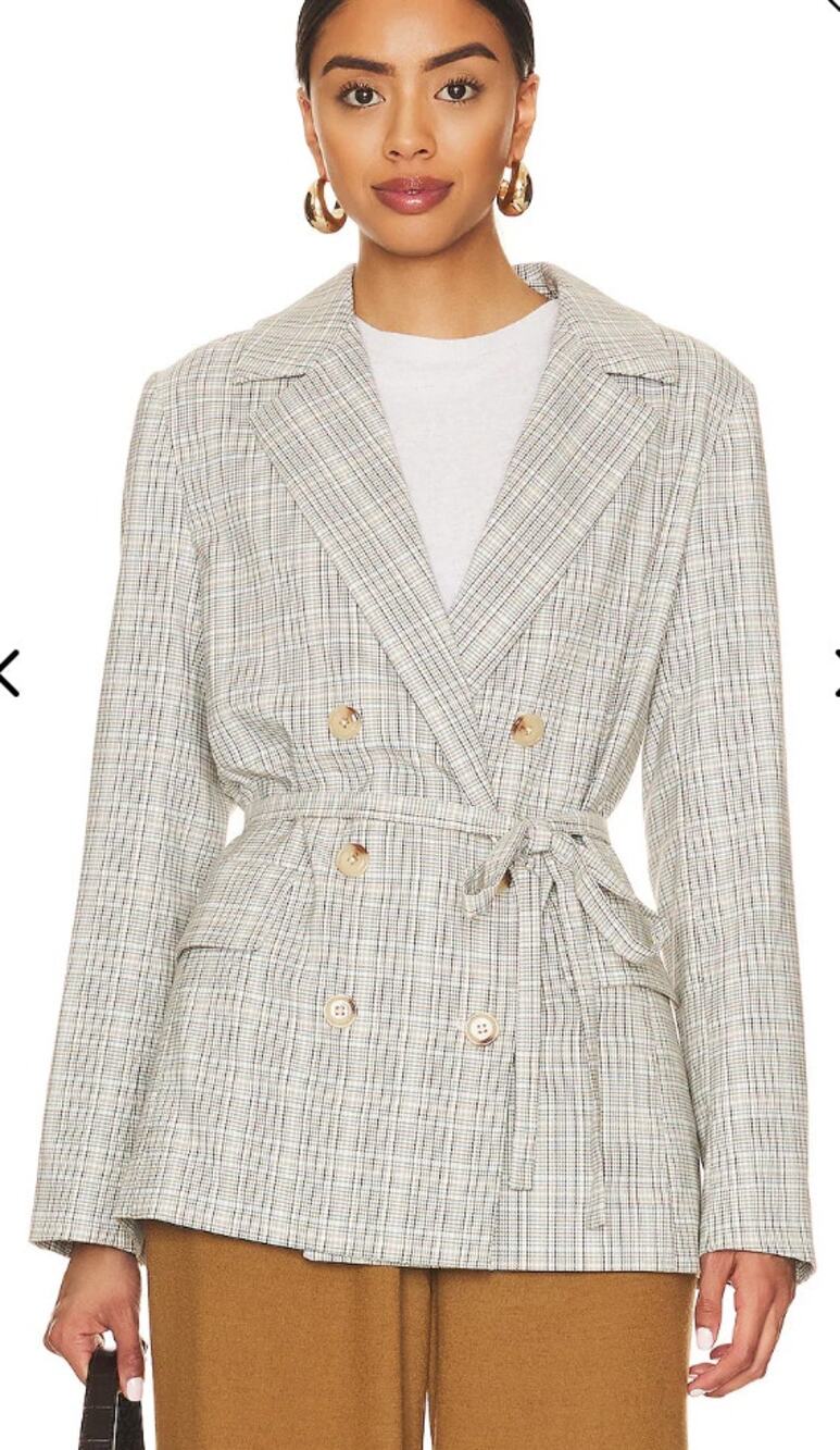 Free People Olivia Plaid Blazer Natural Plaid Combo Womens Small